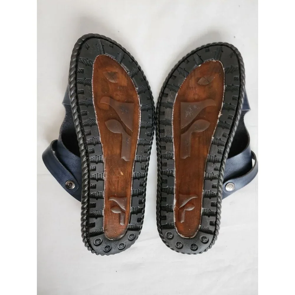 XiuXian Men's Navy Blue/Brown Fashion Leather Flip Flop Slipper Sandal Size 42